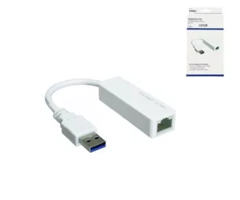 USB-adapter naar Gbit LAN voor MAC en PC, USB 3.0 (2.0) A-stekker naar RJ45-aansluiting, wit, DINIC Box